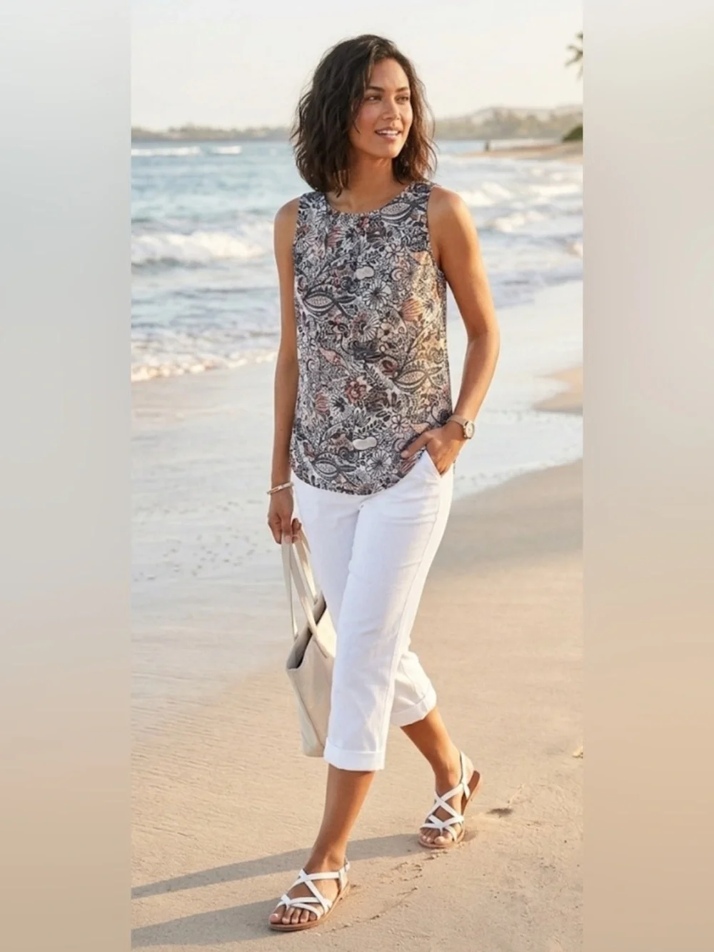 Loft Floral Paisley Sleeveless Blouse Tank Black Pink Gray White Size S - Picture 4 of 9